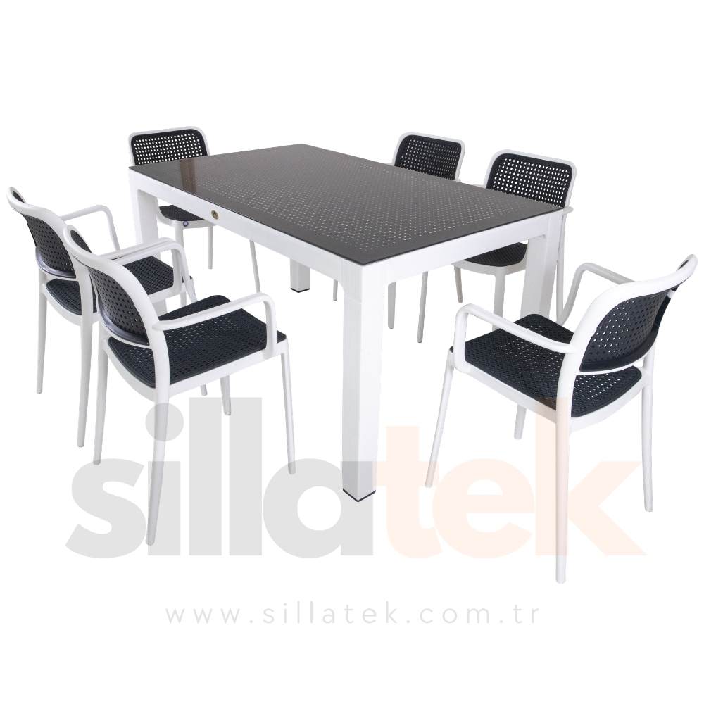 Loft 6'lı Sandalye Masa Set (Camlı) 90*150
